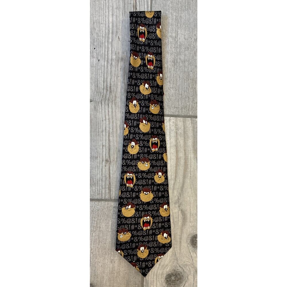 Vintage Tasmanian Devil Emoticons Looney Tunes 100% Silk Tie Novelty Necktie